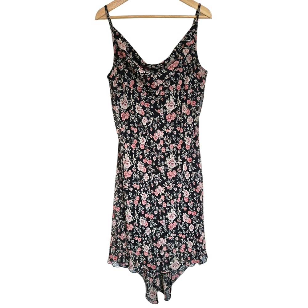 Y2K Capucino floral cowl neck slip dress high low‎ hem